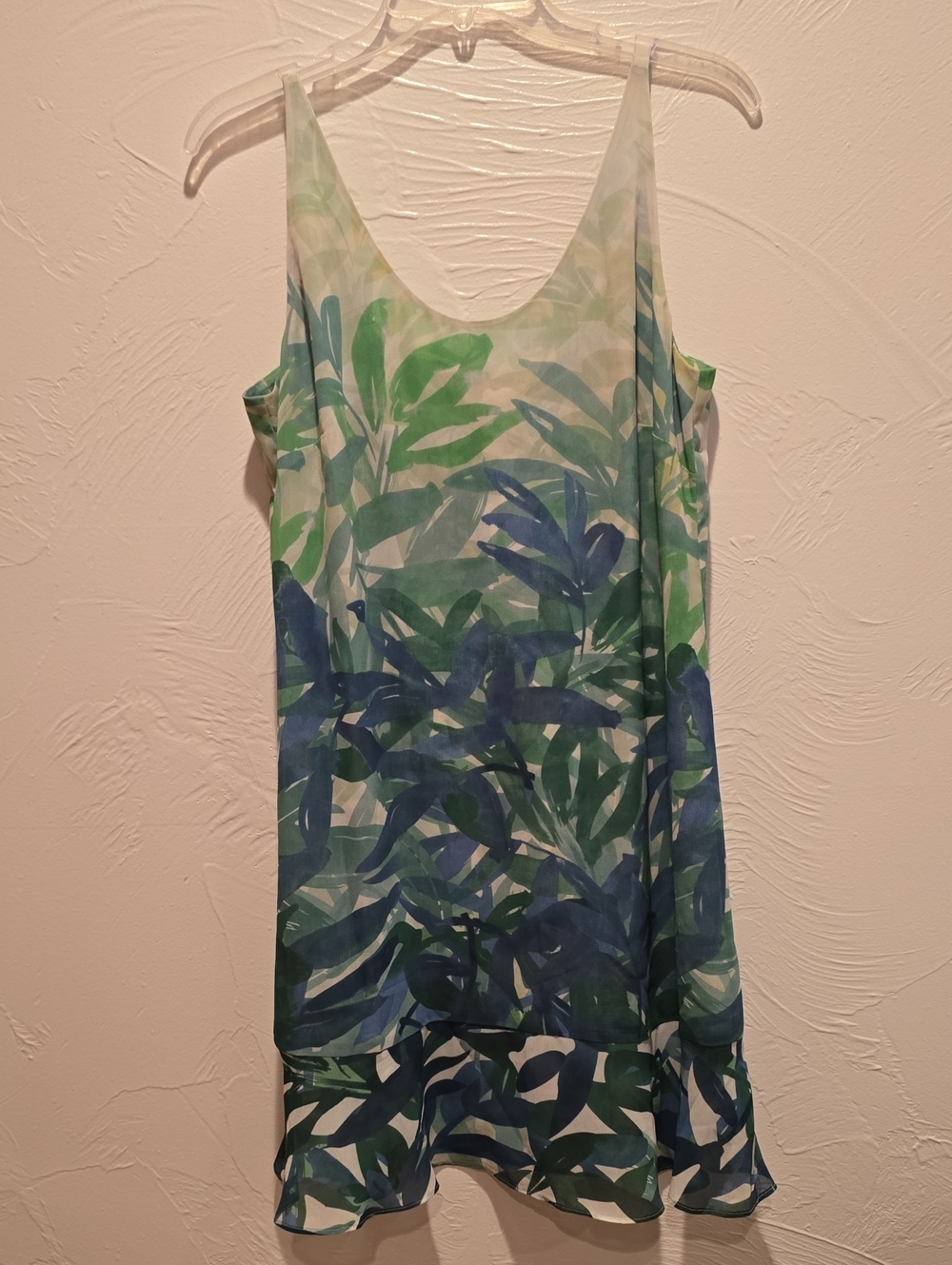 CAbi Blue & Green Leaf-Print Sleeveless Mini Dress